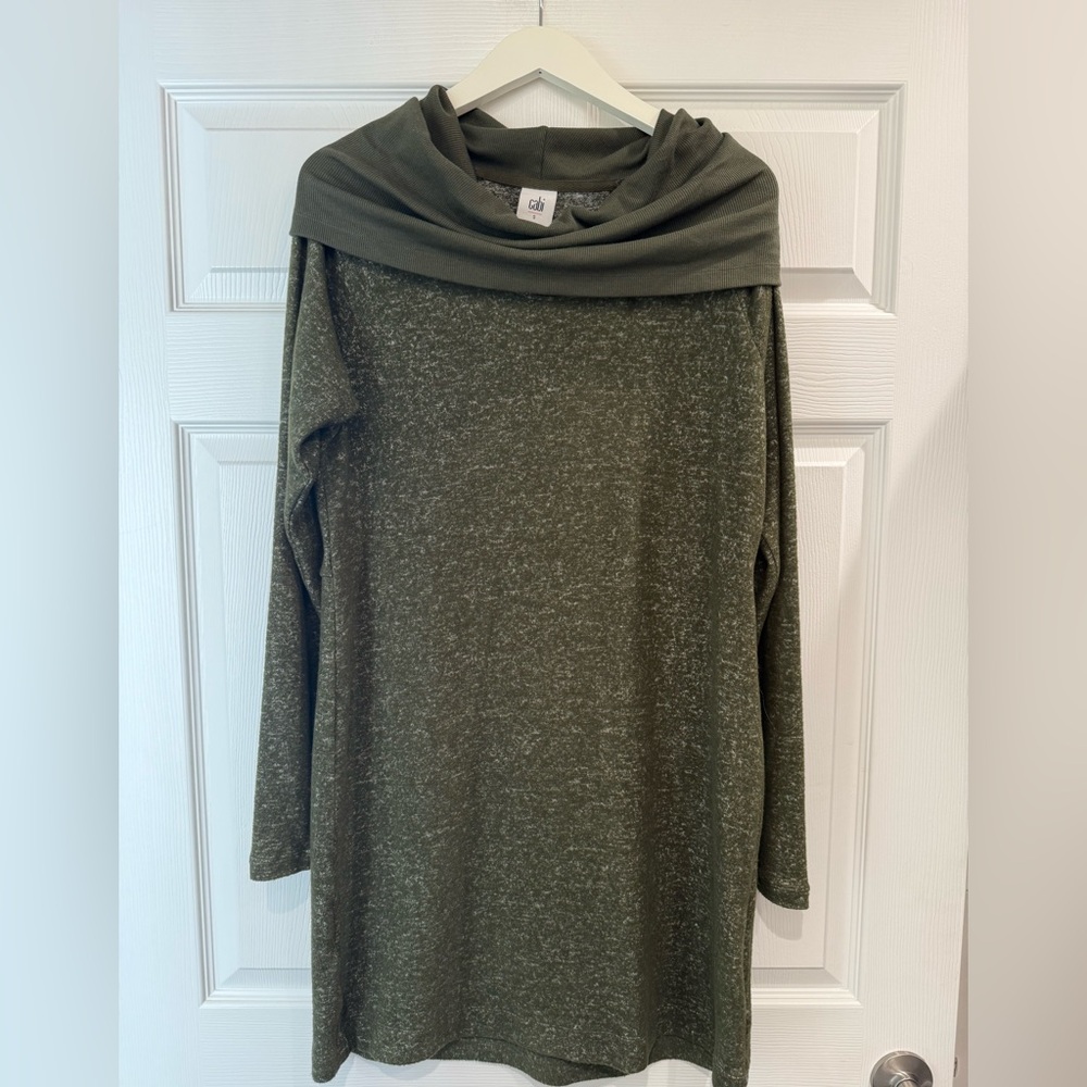 Cabi 4016 Solace Cowl Neck Sweater Dress Olive Green size small Drawstring